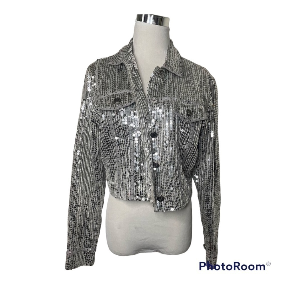 SANDY Starkman vintage sequins button up statement piece size medium 100% cotton